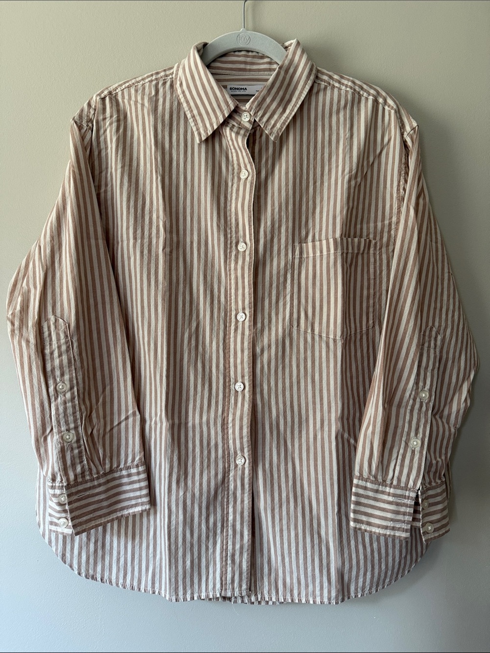 Sonoma Tan and White Striped Button-Front Shirt
